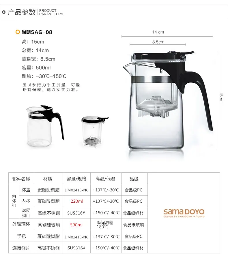 SAMA Samadoyo SAG-08 высококачественный Gongfu Чайный горшок кружка 500 мл элегантный чайный набор стеклянный чайник художественная чайная чашка стеклянная Gongfu