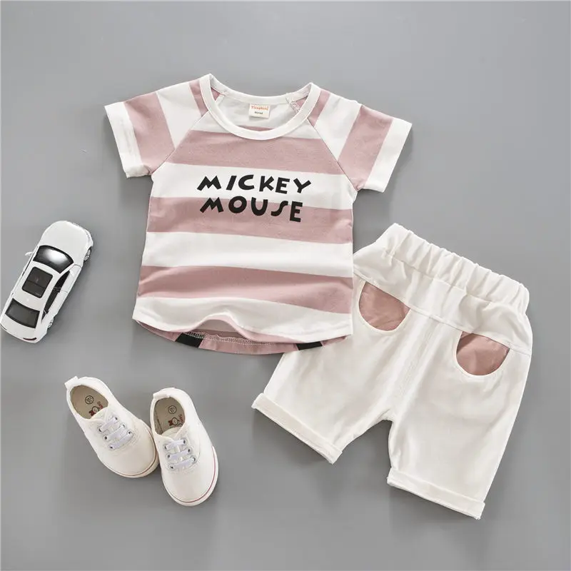 0-4 Years Summer Baby Boy Girl Clothes Set Stripe Print Cotton T-shirt &amp Shorts Infant Children Babies Clothing Sets Kids Outfit | Детская