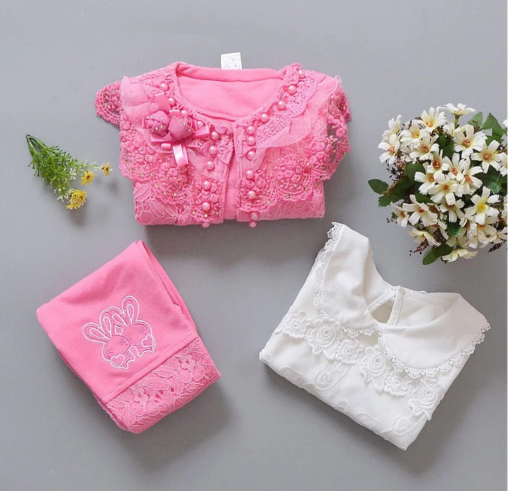 Новинка весенне осенний комплект из 3 предметов для маленьких девочек белая