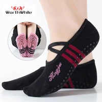 worthwhile 1 pair sports yoga socks slipper for women anti slip lady damping bandage pilates sock ballet heel dance protector