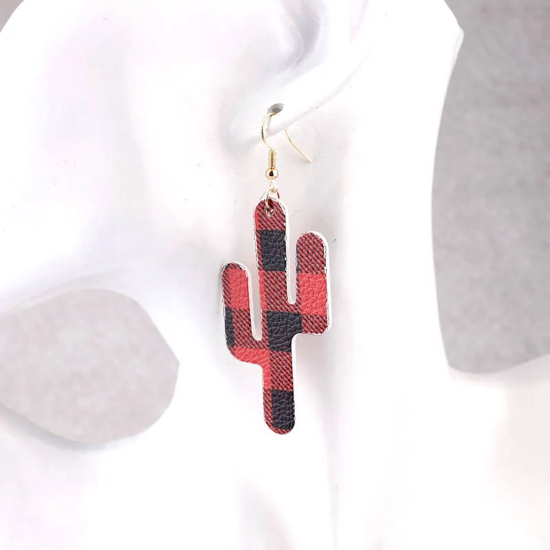 Cutout Cactus Jewelry Leather Dangle Drop Earrings for Women Stripes New | Украшения и аксессуары