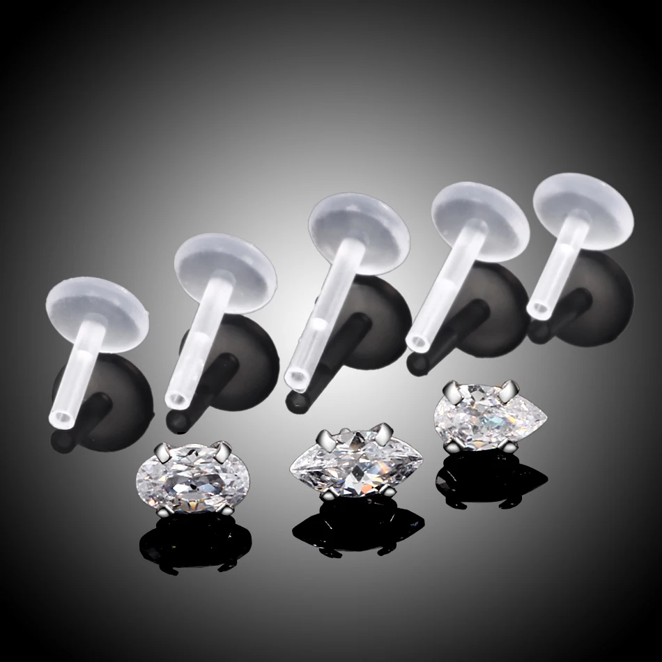 Клипса для пирсинга губ из гибкого биопласта клипса 3 мм с кристаллом циркония
