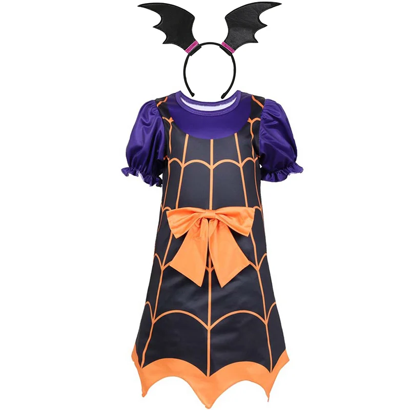 02 with Headband Одежда для девочек Vampirina костюм вампира Косплэй Детские платья для вечеринки на Хэллоуин; Карнавальный костюм для детей модные вечерние платья для девочек; уличная одежда - Цвет: 02 with Headband