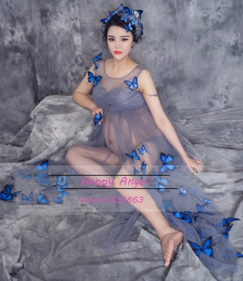 Big Sale Silver Gray Gown Two Layer Gauze Studio Maternity Outdoor indoor Photography Props Women Long Dress Fancy costume | Мать и