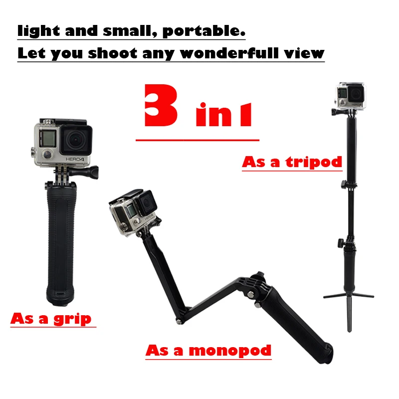 Новый 3в1 3 способа монопод для Go Pro и мини штатив ручка портативный держатель