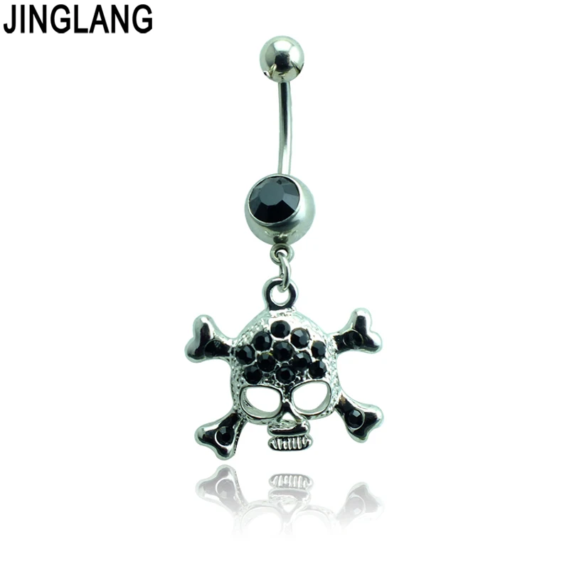 JINGLANG новые Колечки в пупок 316L штанга Нержавеющая сталь свисающие черные стразы