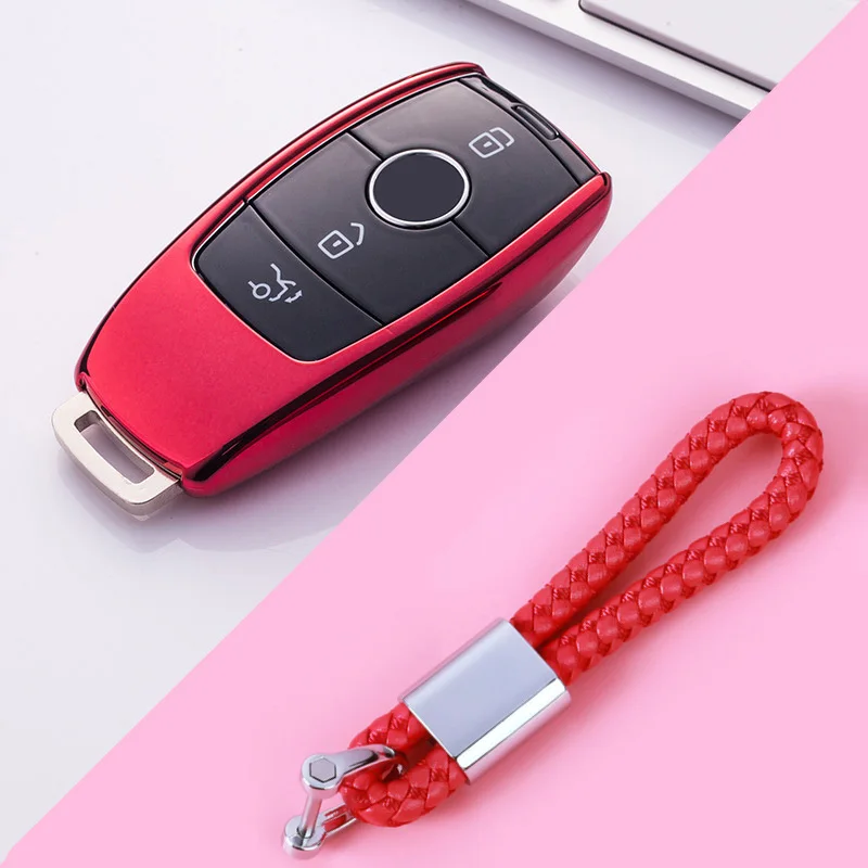 E-Red keychain Мягкий ТПУ автомобиль дистанционного ключа чехол для Mercedes Benz E Class W213 E200 E260 E300 E320 защитный брелок держатель - Название цвета: E-Red keychain