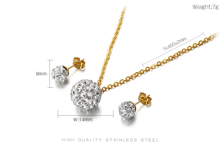 Stainless Steel Round With Zircon Necklace Earring Sets For Women Fashion Personalized Madam Jewelry Sliver/Gold |