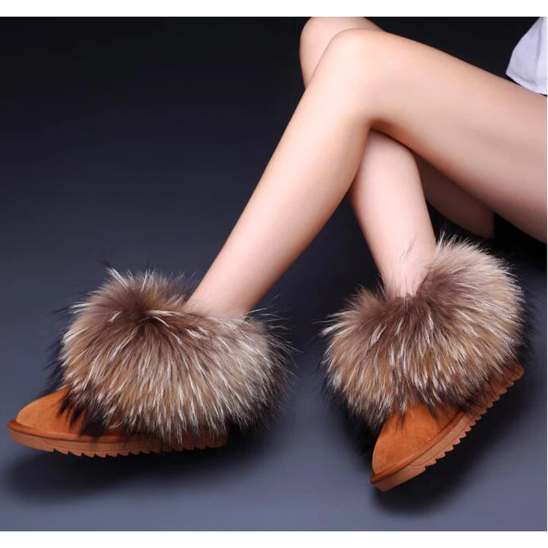 Женские зимние ботинки с натуральным лисьим мехом Зимние Хлопковые из 111%