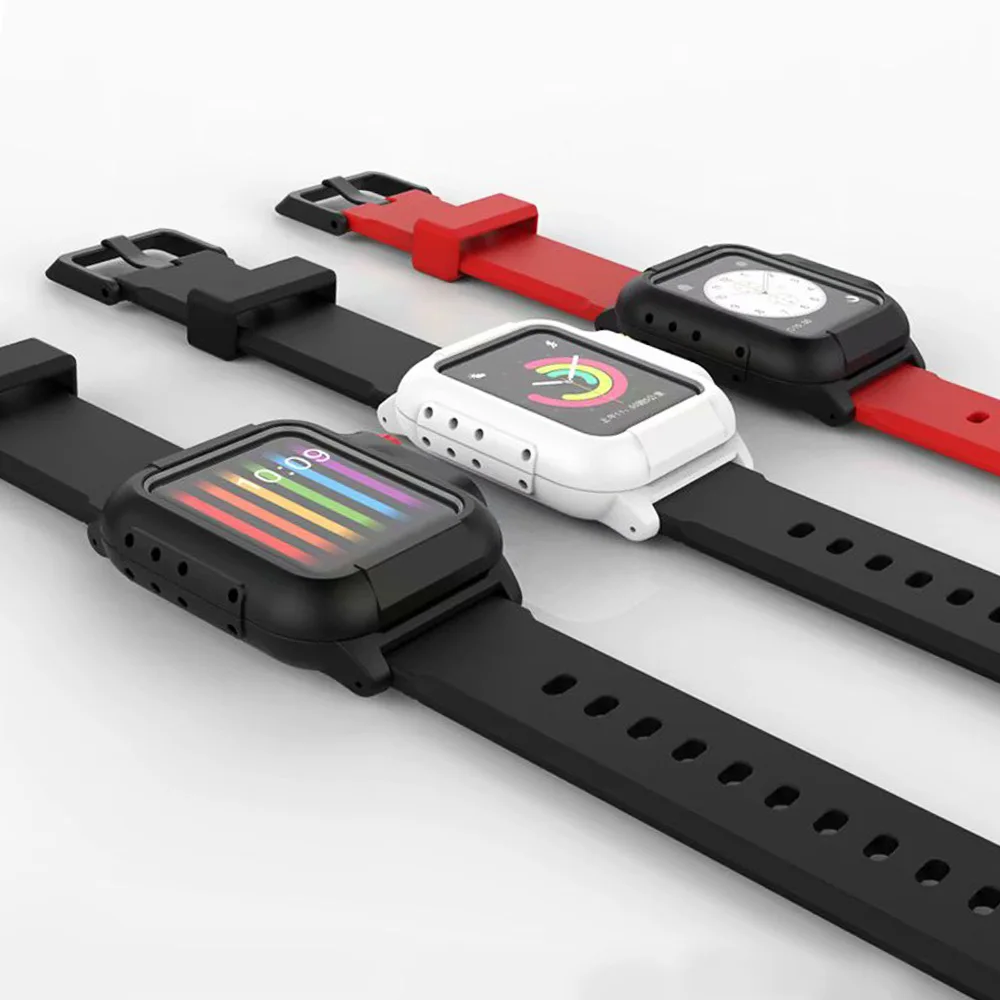 Водонепроницаемый чехол+ ремешок для Apple Watch band 44 мм 40 м iWatch band 42 мм светящийся полный защитный чехол+ Браслет Apple watch 4 3 2