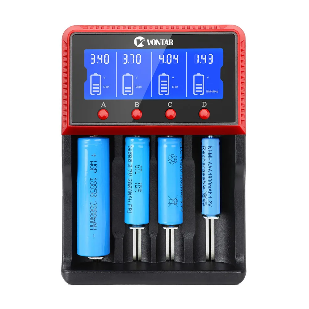 VONTAR Смарт ЖК-дисплей USB Батарея Зарядное устройство Smart для 26650 18650 18500 18350 17670 16340 14500 10440 литиевая батарея 3,7 V
