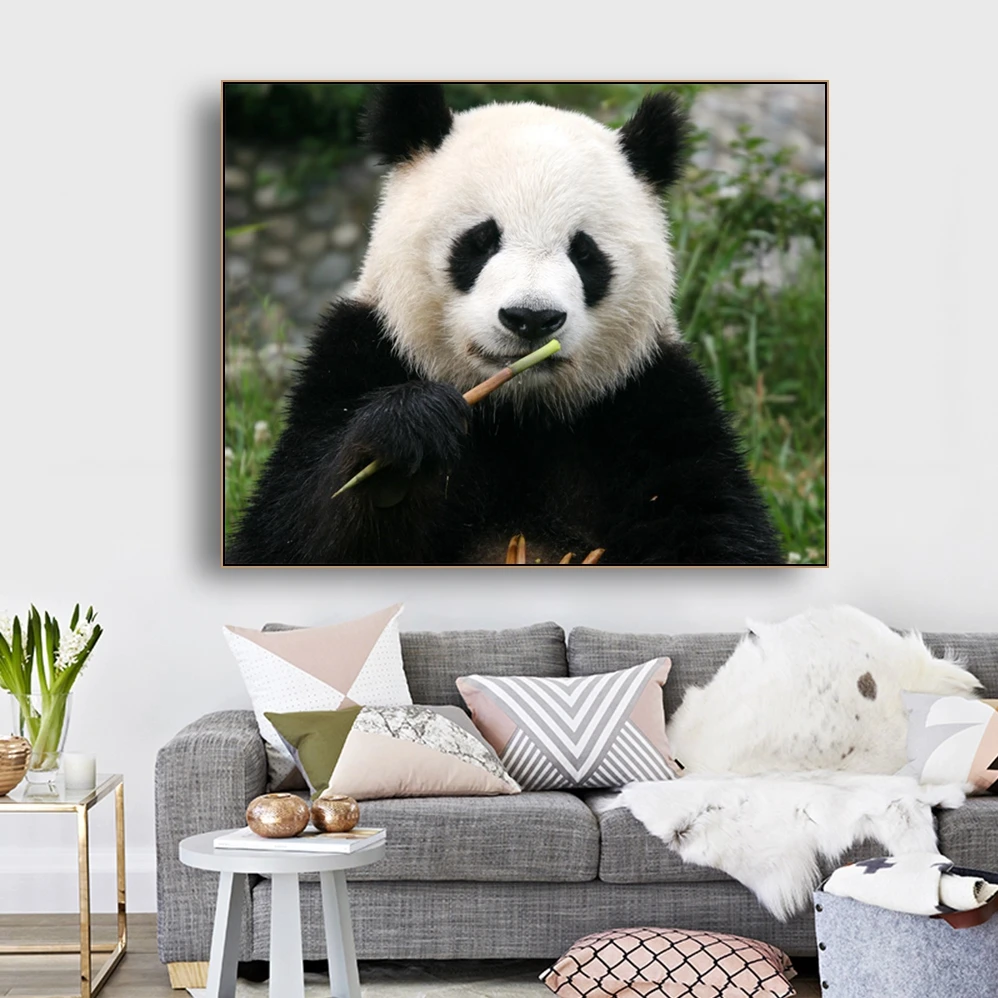 Панды едят бамбуковые животные Настенный декор холст живопись каллиграфия