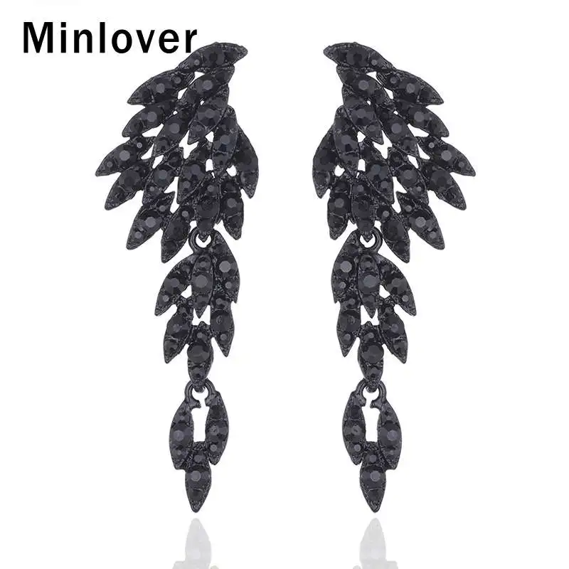 Minlover, модные женские клипсы с крыльями ангела, черные стразы, Орел, животное, невесты, свадебные ювелирные изделия, серьги с подвеской EH209