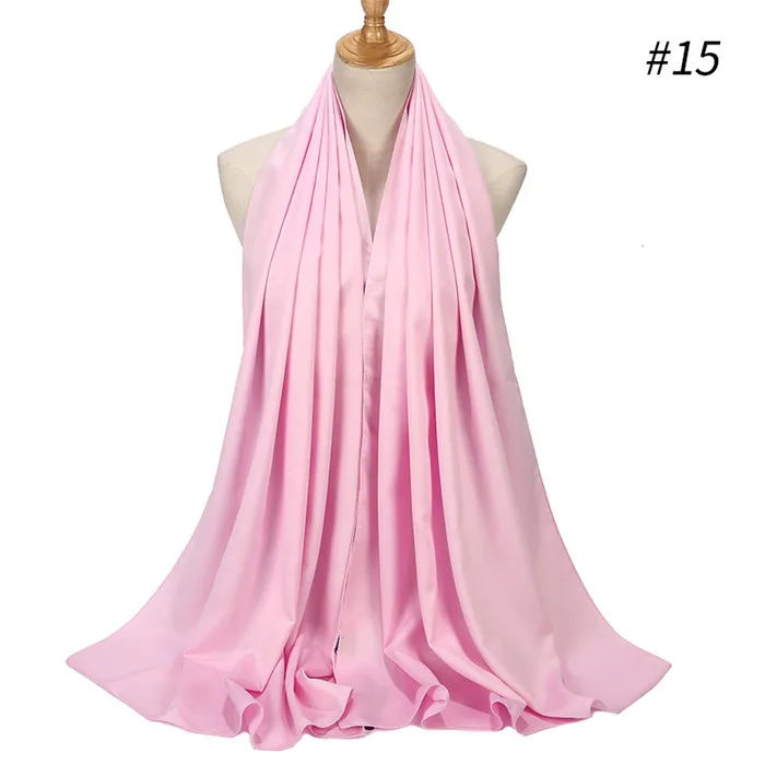 color 15 pink Новое поступление гладкий матовый атласный шарф шали однотонные сатиновый хиджаб мусульманские шарфы/шарф 32 цвета на выбор - Цвет: color 15 pink