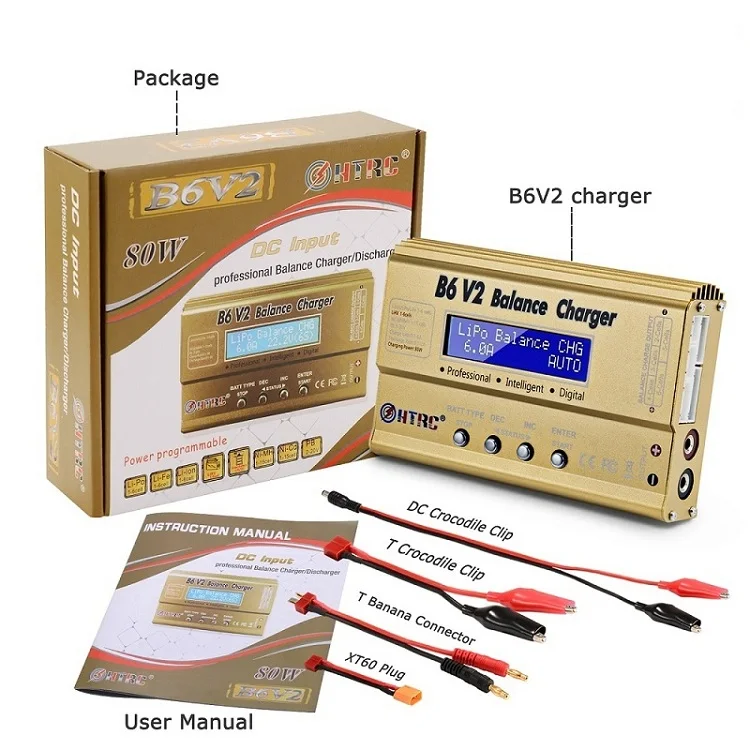 Gold with Box HTRC iMax B6 V2 LiPo зарядное устройство 80 Вт светодиодный баланс Dis зарядное устройство для Lipo Li-Ion LiFe NiCd NiMH LiHV PB Зарядное устройство - Цвет: Gold with Box