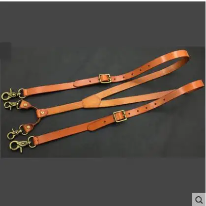 yellow 131cm Мужские подтяжки из натуральной кожи 1,9 см Ширина 132 см длинные подтяжки с крючками - Цвет: yellow 131cm