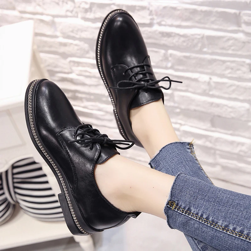 Черная женская обувь из искусственной кожи новинка 2019 года осенняя повседневная