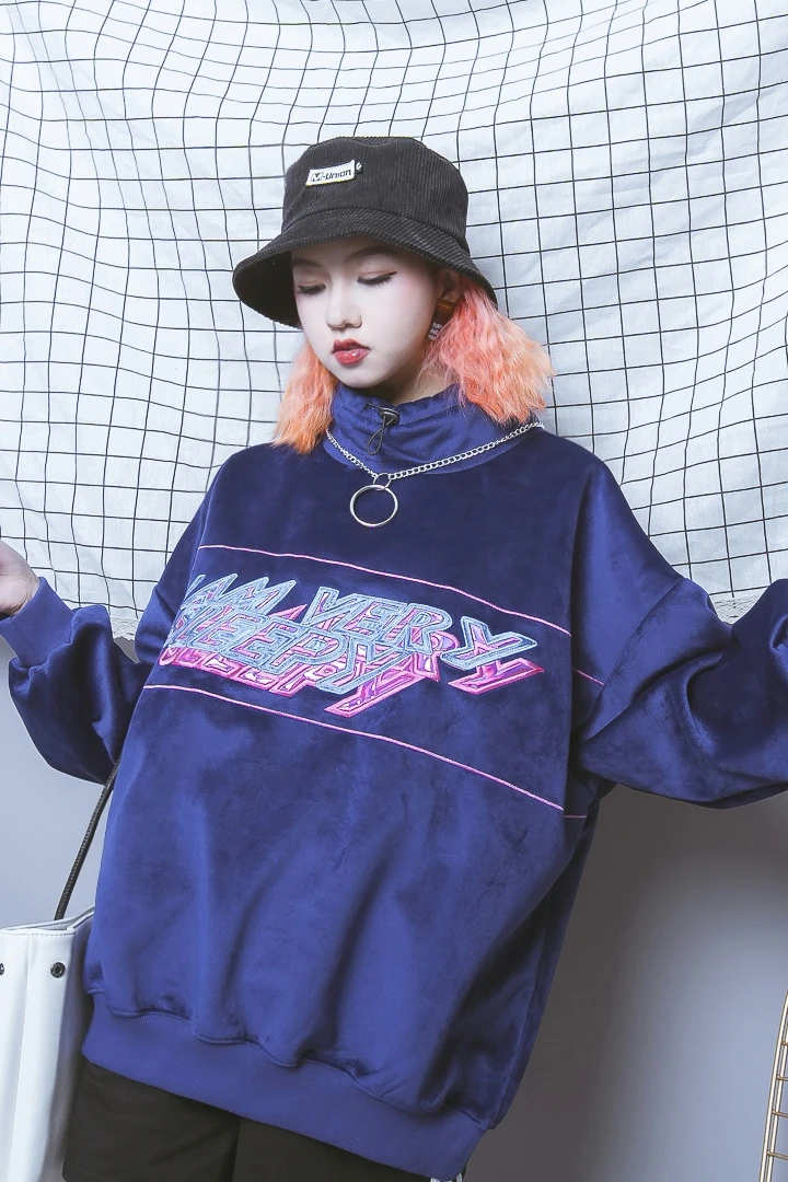 Jasmine Street Harajuku/Бархатный свитер с рукавами и градиентной горловиной Свободный