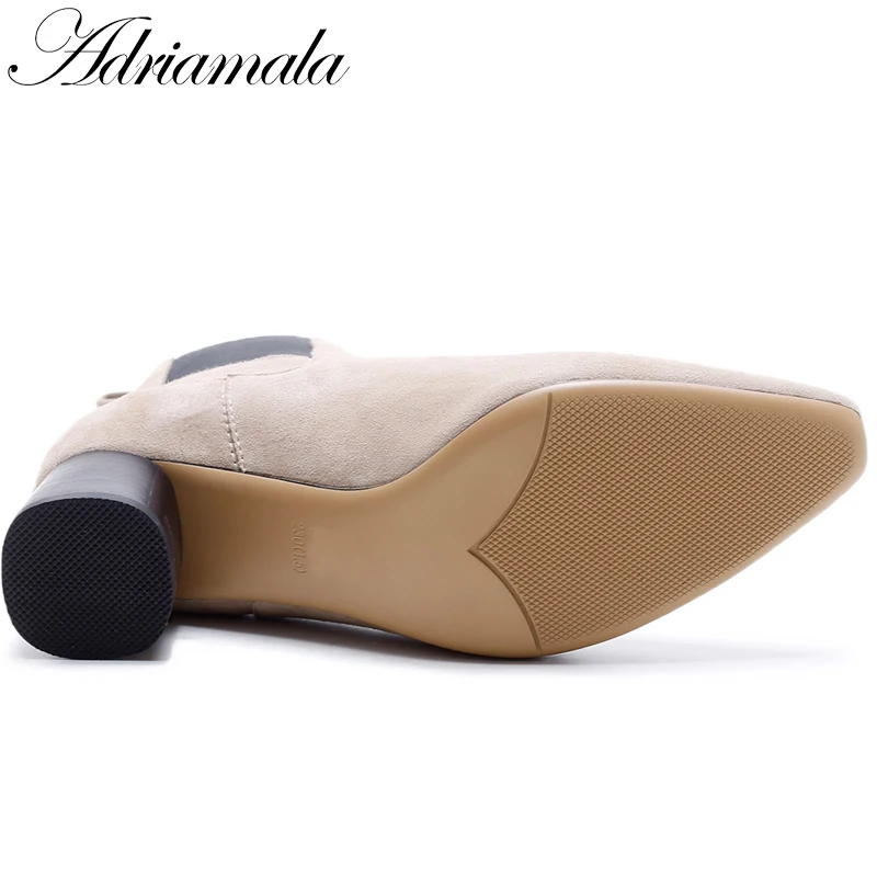 2017 толстый каблук Ботильоны из натуральной кожи женские замшевые осенние модные