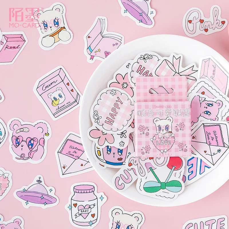 Розовая серия с сердечками буквами мишками пулями журнал декоративные наклейки