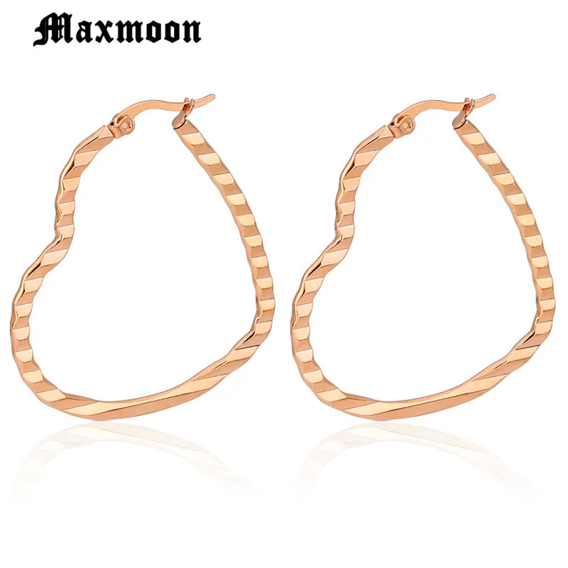 Модные Простые Стальные Полые золотистые серьги-кольца Maxmoon в форме сердца для