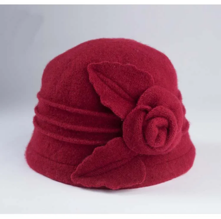 red Новая купольная фетровая шляпа для женщин среднего возраста, шерстяные шляпы для мам, осенняя и зимняя теплая шапка - Цвет: red
