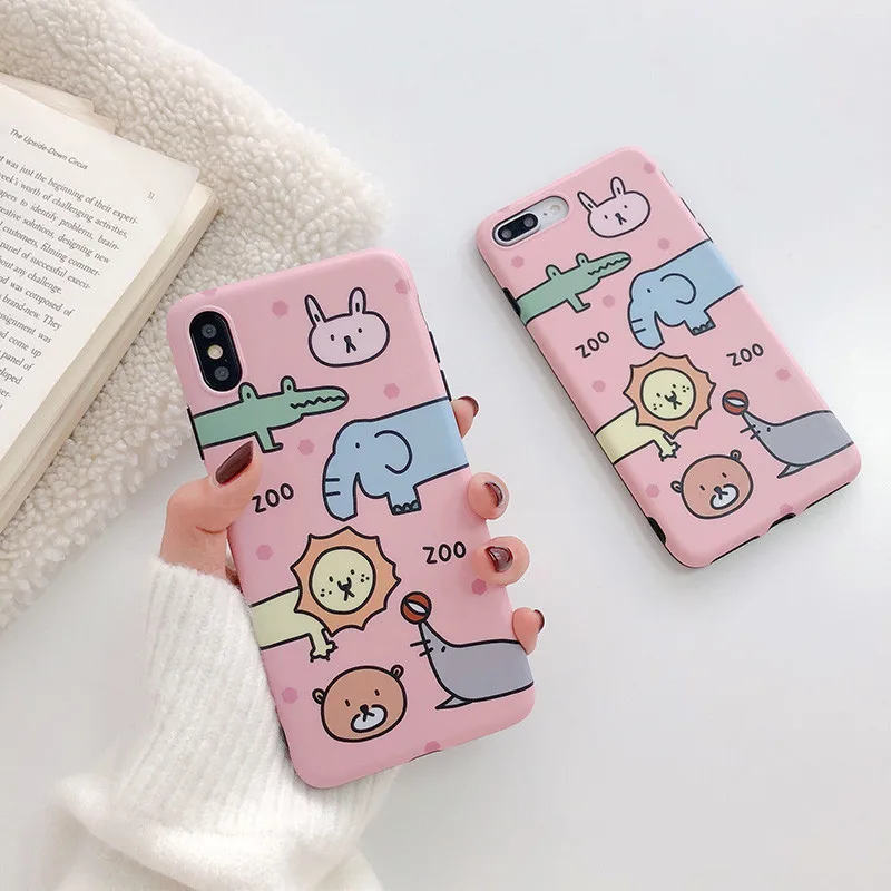 Подходящие Чехлы для iphone 6 6s розовый zoo мультфильм X XS XR милые животные пара