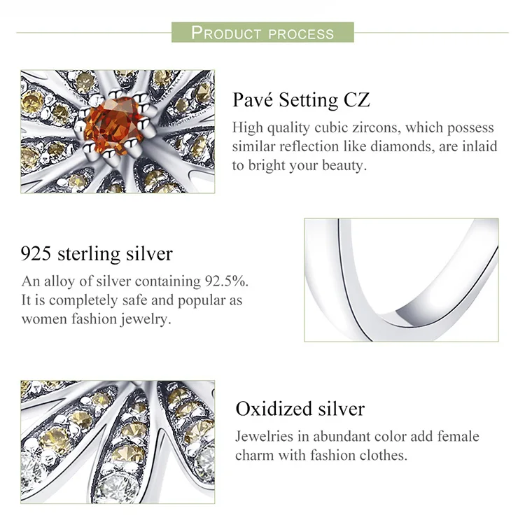 WOSTU Hot Sale 925 Sterling Silver Sparkling Daisy Flower Finger Rings For Women Fashion Engagement Ring Jewelry Gift CTR011