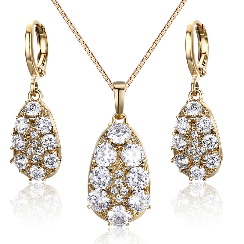 Кластера круглый белый CZ капли воды Длинные Висячие серьги и кулон Цепочки