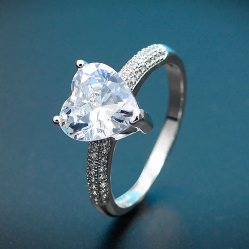 Классическое Обручальное кольцо для женщин Белый AAA фианит кристалл сердце