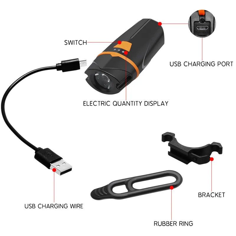Bicycle light Waterproof Multi-function T6 Front Light USB Charging Bicycle Lamp Bike Headlight Light Flashlight Torches