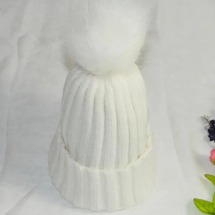 Fashion Women Faux Fur Ball Cap Pom Poms Winter Beanie Hat Knitted Warm Caps KNG88