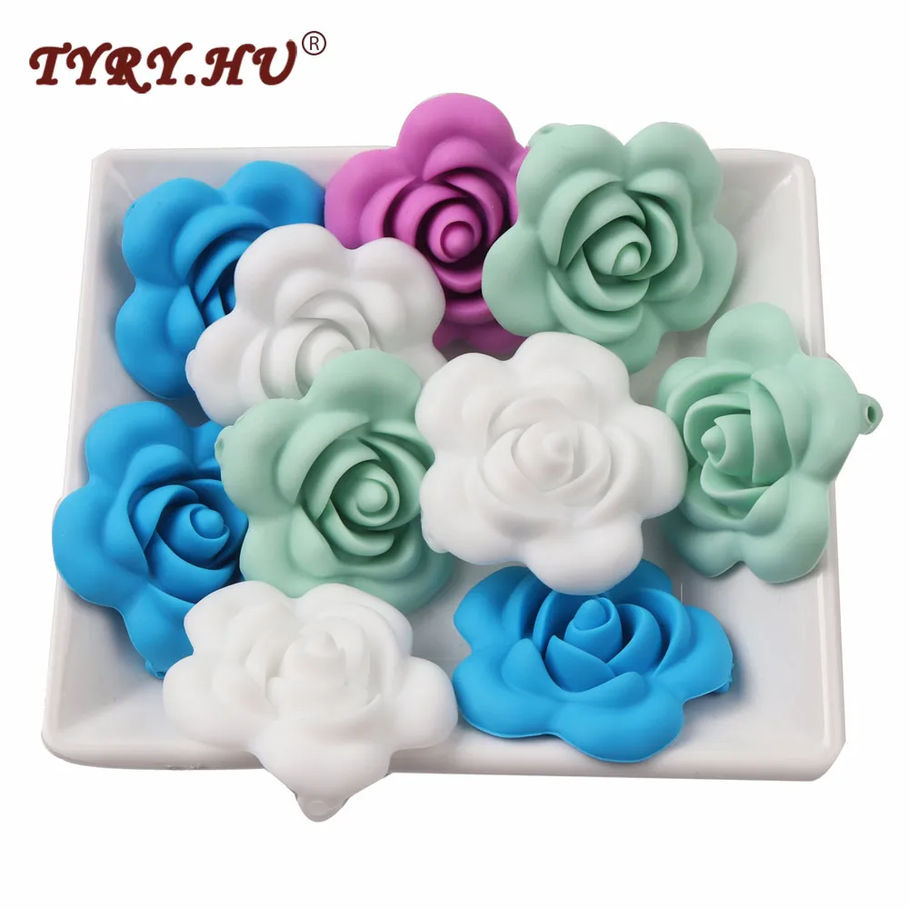 

TYRY.HU 10Pc Flower colorful Silicone Beads baby teething silicone necklaces food grade nursing chewing BPA Free DIY Bracelet