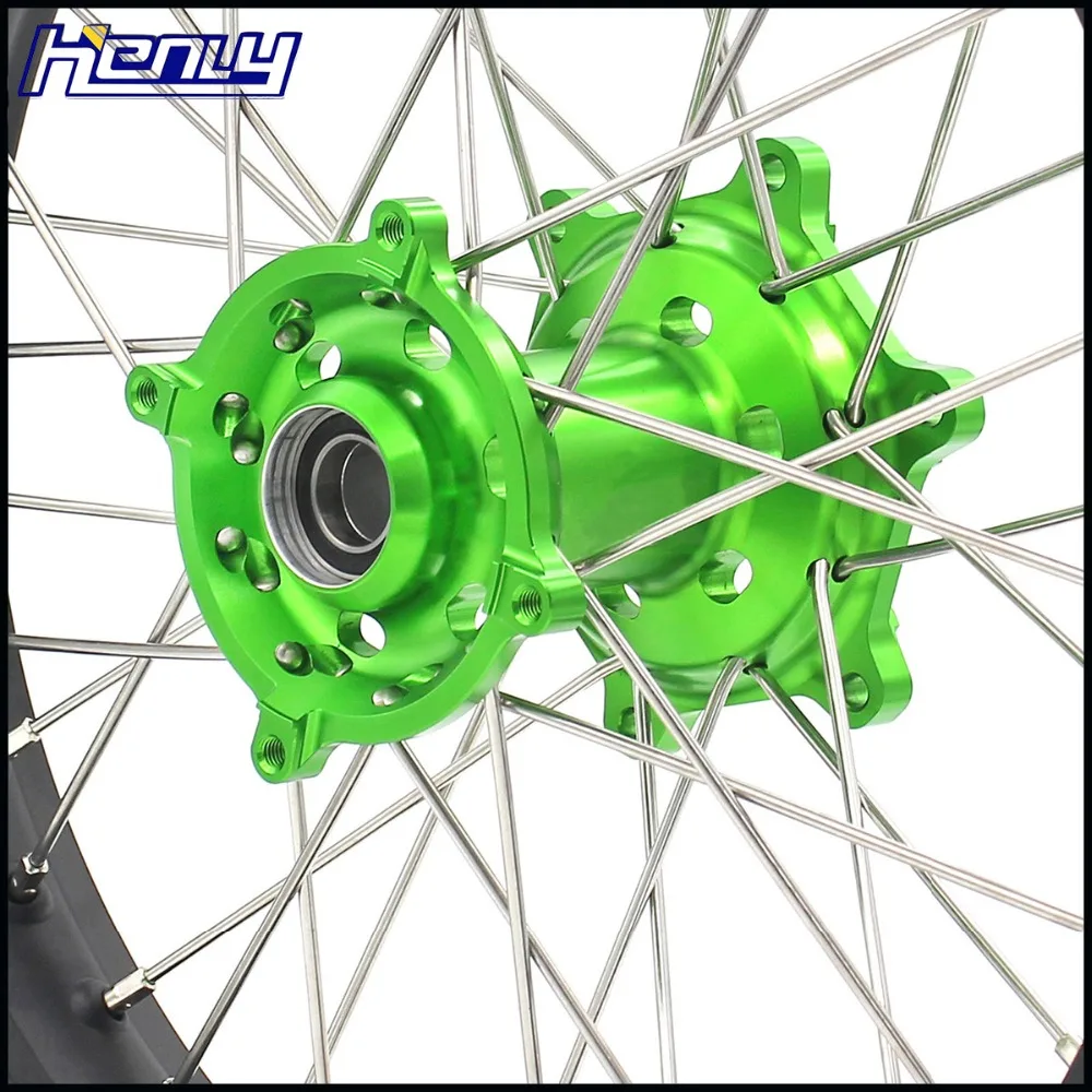 21/19 MX спицевые колеса диски набор для KAWASAKI KX250F KX450F 2006- зеленые CNC концентраторы алюминиевые диски