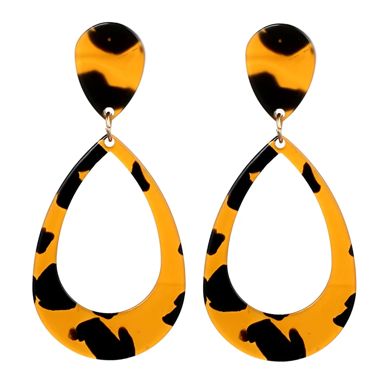 ez254b Women's Earrings Fashion Korea Acrylic Leopard Pattern Bohemian Charm Geometric Drop Earrings for Girls Jewelry Gifts New - Окраска металла: ez254b