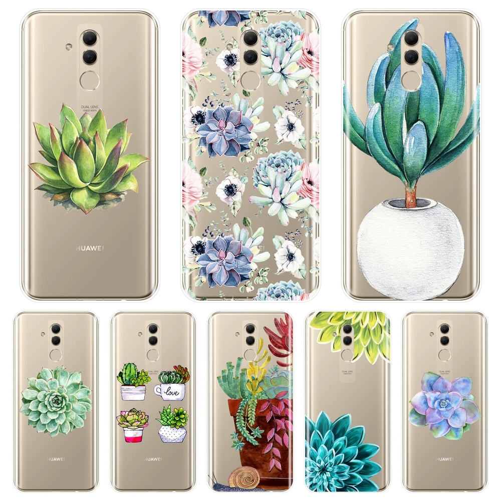 Задняя крышка для Huawei Mate 9 10 20 Pro Flower Succulent Cactus Plants силиконовый мягкий чехол