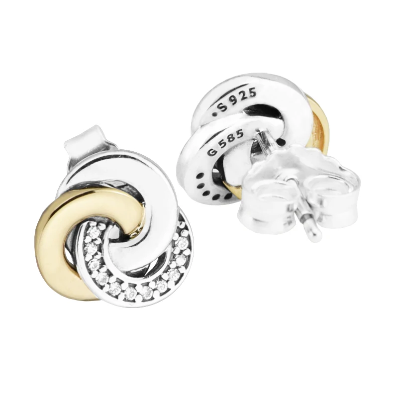 

100% Sterling-Silver-Jewelry Interlinked Circles Stud Earring with 14K Real Gold 100% 925 Silver Jewelry for Women Free Shipping