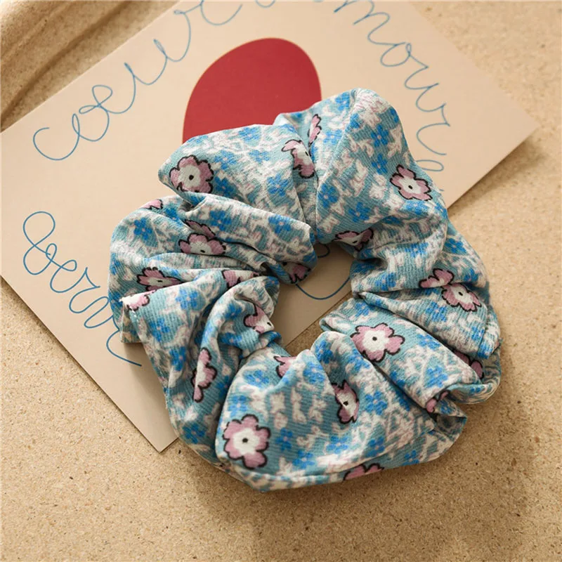 Flower-Blue Винтажные резинки для волос милые резинки для волос эластичные резинки для волос цветочный конский хвост держатель классический плед резинки для волос женские аксессуары для волос - Цвет: Flower-Blue