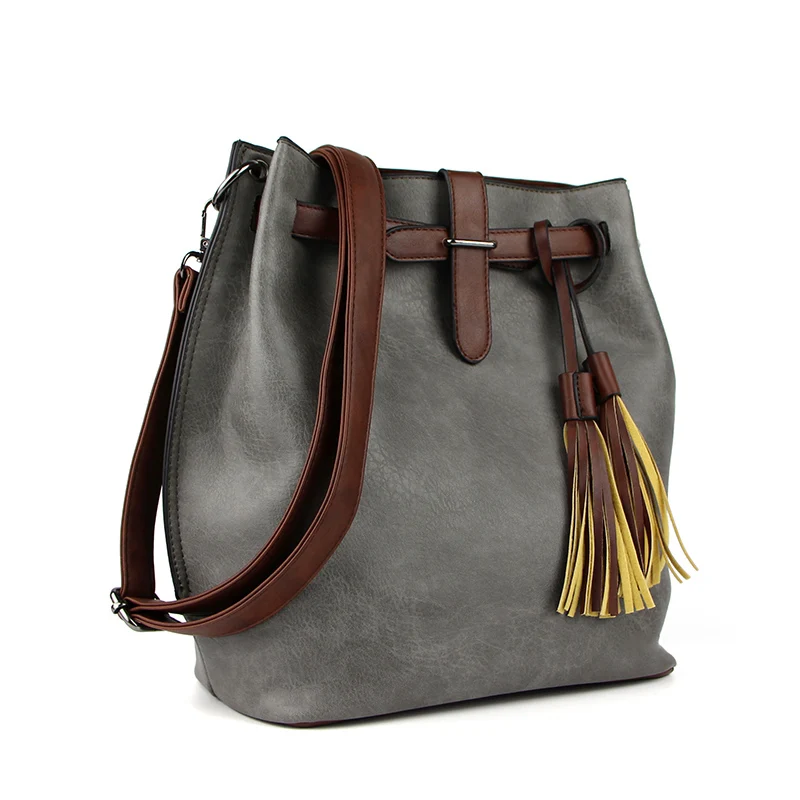 Go Meetting кисточкой Для женщин сумка ведро Винтаж PU кожаные женские сумки Bolsas femininas