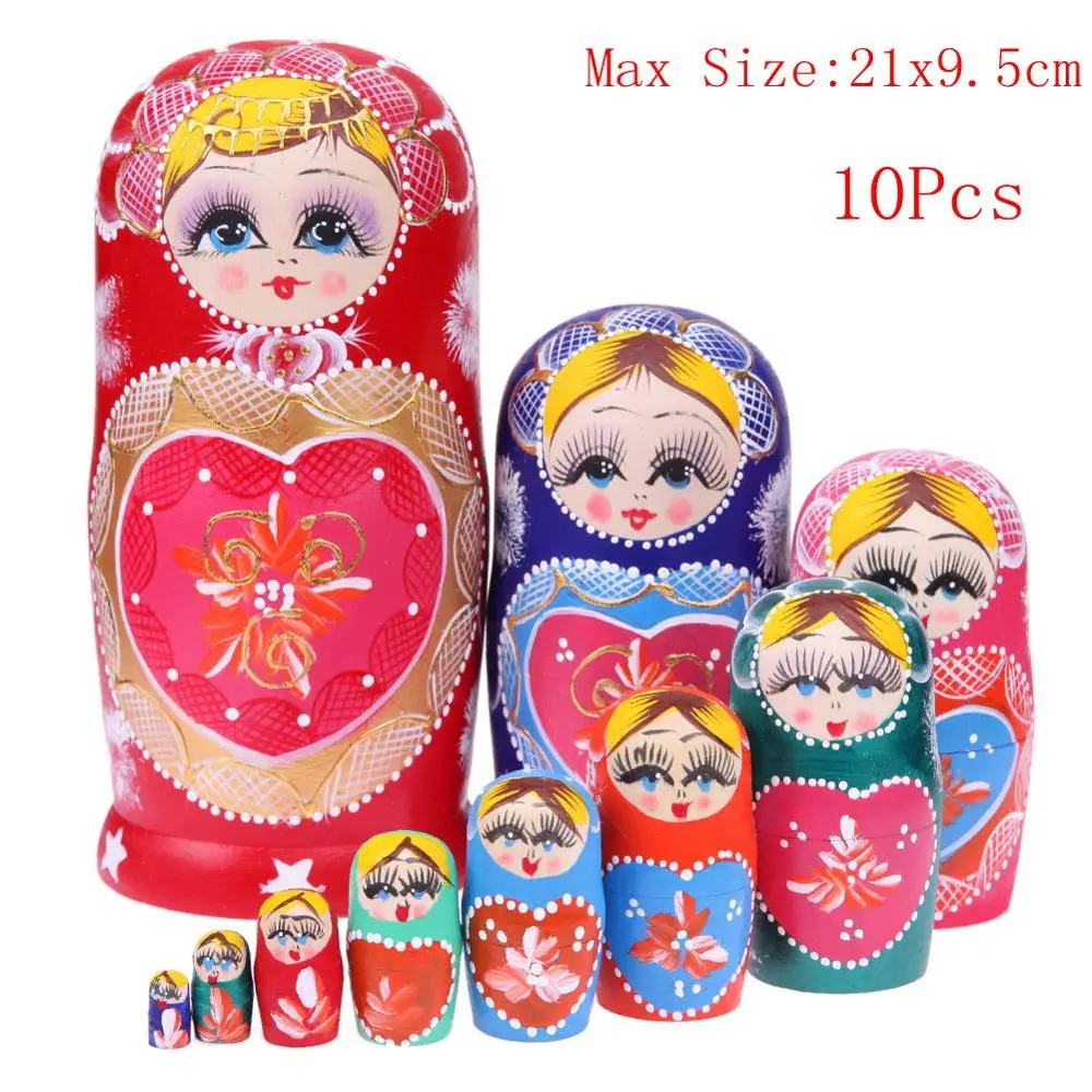 10pcs 10 шт деревянная матрешка куклы русские Матрешки Синий Цвет Окрашенные игрушки-матрешки украшение дома орнамент кулон подарочный набор - Цвет: 10pcs