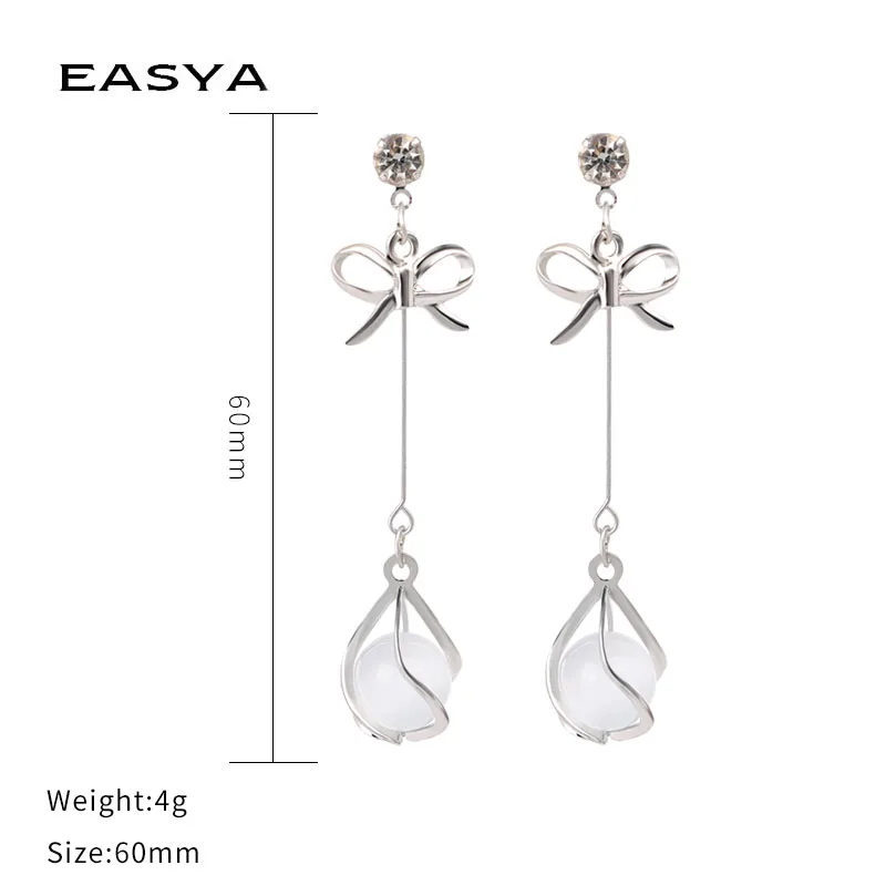 EASYA игристое элегантный бантом Длинные Висячие серьги для Для женщин девочек 2018