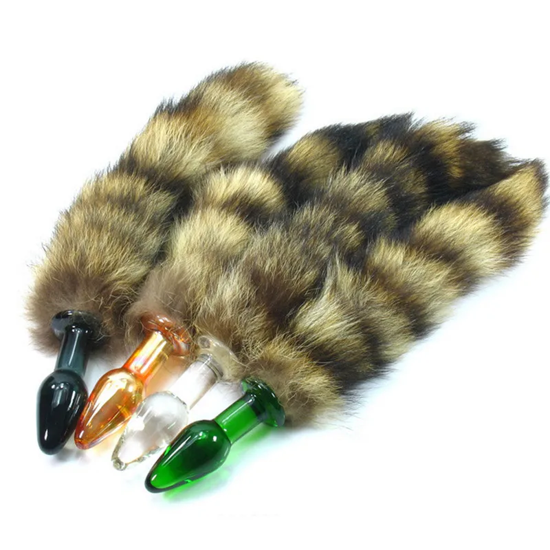 Анальная пробка с лисьим хвостом для взрослых прозрачная стеклянная женские