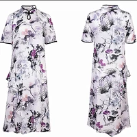 2019 summer new high grade temperament printing large size silk dress long section of the retro collar improved cheongsam a font