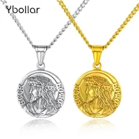stainless steel women men necklace round coin jesusvirgin mary pendant chain choker necklace statement jewelry gift