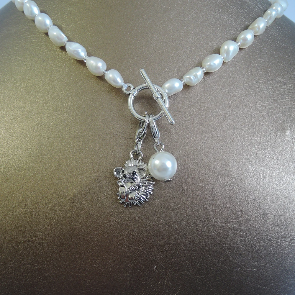 Натуральный пресноводный жемчуг ожерелье, длинный барочный жемчуг 7-9 мм, милая сова, кулон в виде ежа, белый, фиолетовый, розовый, серый