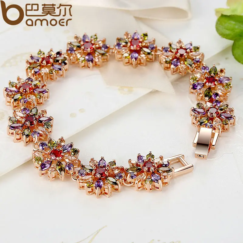 Bamoer 3 цветов 18 К розового золота свадебный Jewlery устанавливает для женщин свадьбы с высокое качество AAA циркон