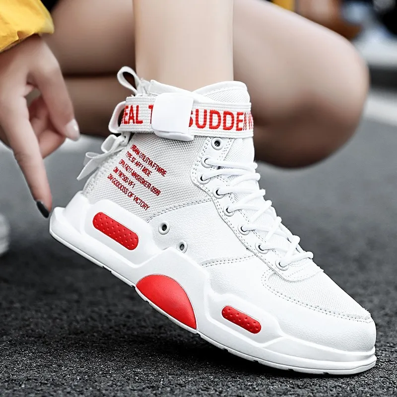 White Red Высокие Пара дышащие кроссовки Горячая Распродажа мужская повседневная обувь для взрослых - Цвет: White Red