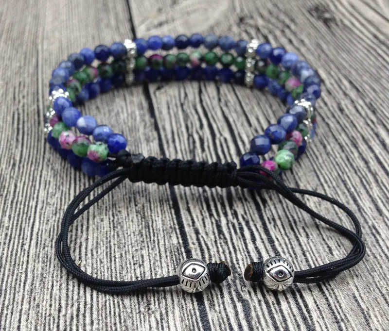 YA2676 натуральный камень Sodalite Zoisite 4 мм граненые бусины 3 слоя шнур браслет