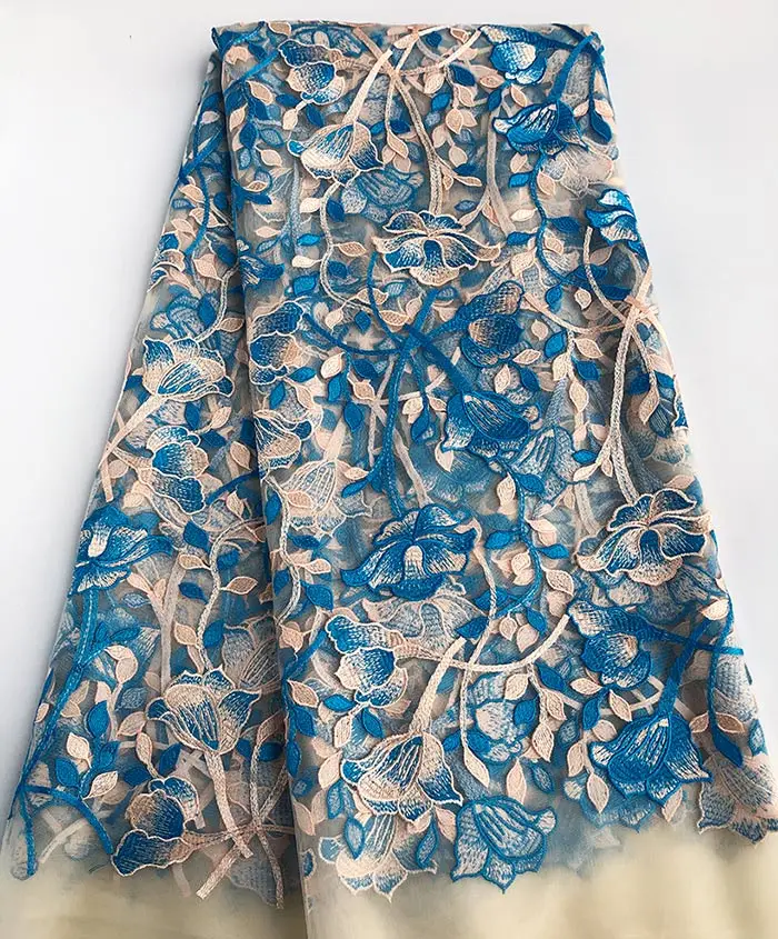 Beige Turquoise Аккуратная вышивка мягкое французское кружево используется для мужчин и женщин 5 ярдов Африканский тюль кружевная ткань высокого качества - Цвет: Beige Turquoise
