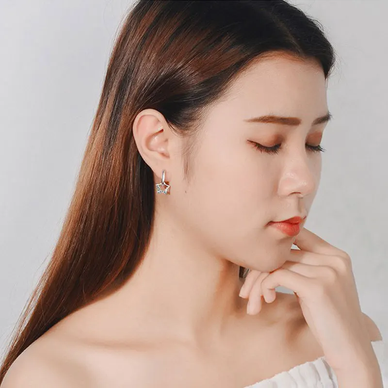 Женские серьги кольца из стерлингового серебра 925 пробы с цирконием и звездами